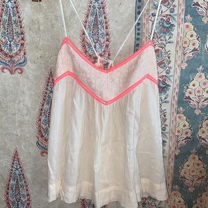 American Eagle neon embroidered flowy top with tie back
